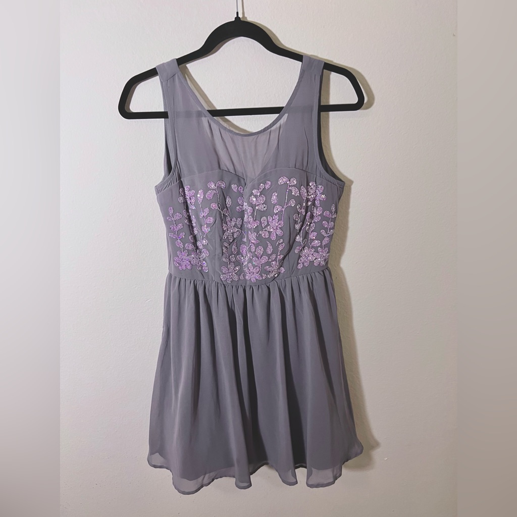 (Small, 6-7) Formal A-Line Dress With Beaded Floral Embellishment